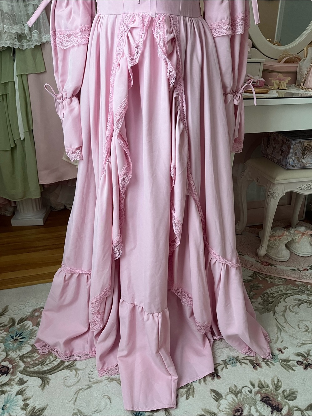 SHEIN Pink Ruffled Lace-Trim Maxi Dress - Picture 3 of 8